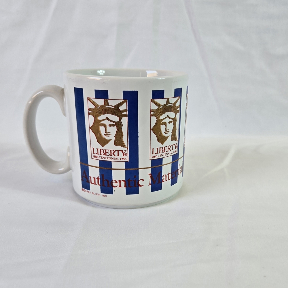 Liberty‎ Centennial White Gold Blue Ceramic Commemorative Coffee Tea Mug Vintage